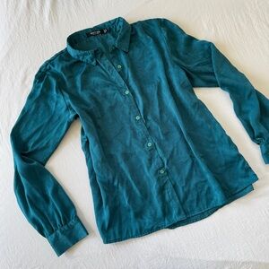 Women's Loose Fitting Teal Button Down Shirt